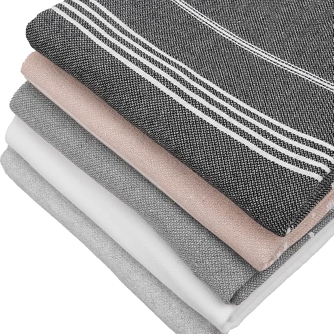 HAVLULAND Set of 5 Turkish Beach Towel Oversized 39x71 Turkish Bath Towels Highly Absorbent Quick Dry Extra Large Sand Free Beach Towels for Beach Pool Spa Gym Yoga Travel Camping Blanket