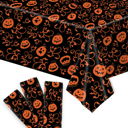 KatchOn, Pumpkin Halloween Tablecloth Plastic - 54x90 Inch, Pack of 3 | Pumpkin Tablecloth, Black and Orange Halloween Table Covers | Table Cloth Disposable