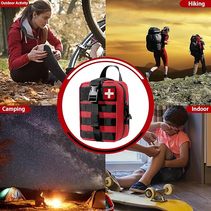 293Pcs/set - First Aid Kit Molle Pouches Emergency Survival Kit Suitable for Outdoor Activities, Home, School, Hiking, Car Travel and Camping - Quick Response First Aid Essentials (Red)