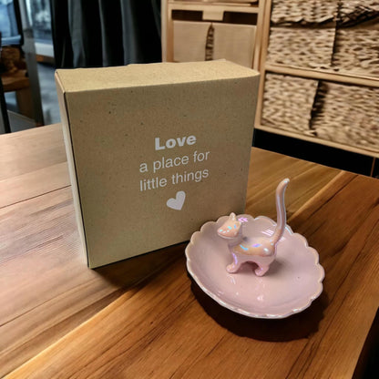 ROSA&ROSE Cat Ring Holder Trinket Tray Ceramic Jewelry Dish Decorative Ring Holder/Trinket Tray Engagement Wedding Birthday Gifts for Women Her(Pink)