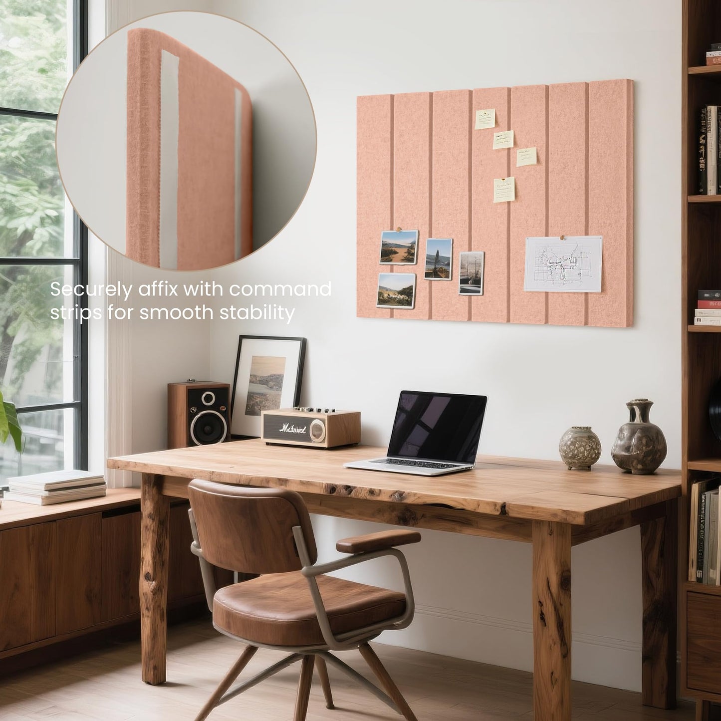 Lightomorrow Bulletin Board, 24 x 18 inches Felt Board Decorative Pin Board, 4' x 3' Cork Board Alternative for Wall, Foldable Photo Board with 20 Pushpins - Mauvey Pink Stripes