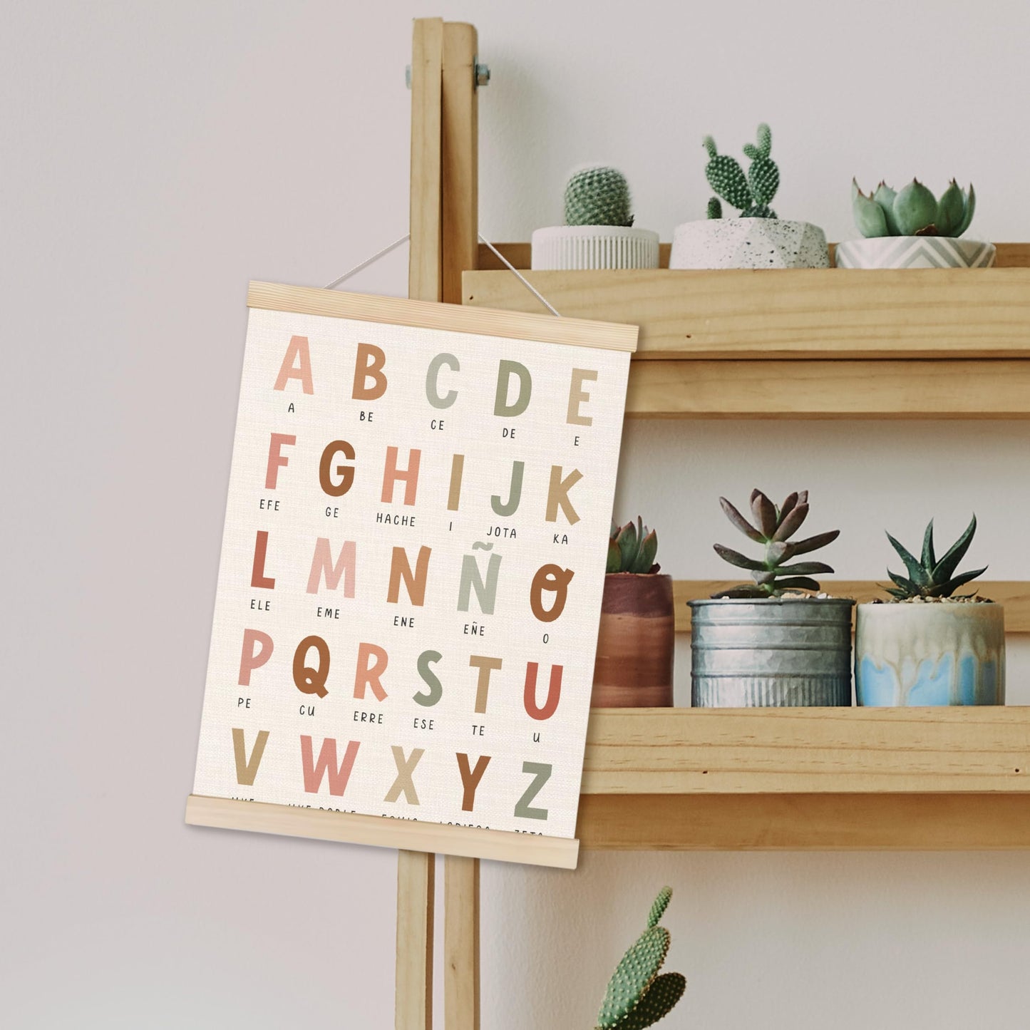 Alphabet Numbers Poster Hanger Frame Set of 2, Nursery Wall Decor, Boho ABC Poster Wall Art with Wooden Frames, Alphabet Banner Wall Hanging Decor for Boy Toddler Room Playroom, 12x16 Inch