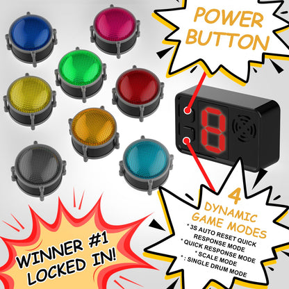 Buzzers for Trivia Games, Rechargeable Answer Buzzers for Classroom with Light, Show Who Buzzed First, 3-Second Auto Reset Buzzer System for Game Show, School, Jeopardy, Family Feud Night (8 Colors)