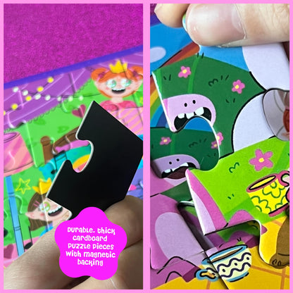 Dinomini Magnetic Puzzles for Toddlers 3-5 - Tri Fold Set with 3 x 20 Piece Magnetic Puzzles - Travel Activities for Preschoolers - Learning Activities and Toys (Fairies & Princesses)