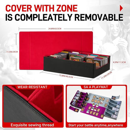 Magnetic Leather Trading Card Storage Box - 5-Row Deck Case Design, 3900+ Capacity for YuGiOh, MTG, TCG and Sports Cards, Includes 24 Colorful Dividers & 5 Card Supports (Black/Green)