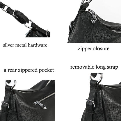 HESHE Leather Purses and Handbags Hobo Shoulder Bags Tote Bag Crossbody Purse Ladies Designer Satchel Bags(Black)