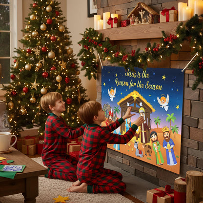 Tiamon Felt Christmas Tree for Kids Nativity Story Board Set Advent DIY Religious Nativity Scene with 17 Pcs Detachable Wall Ornaments Felt Board Craft Gift for Toddler Classroom Door Wall Decor