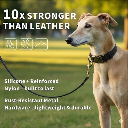 Silicone Dog Collar and Leash Set, Waterproof & Odor-Proof Puppy Collar for Small Dogs, Soft Flexible Leather-Look Dog Collars, Durable Thick Adjustable Pet Collar (Black, Small (11-15.5" Neck))