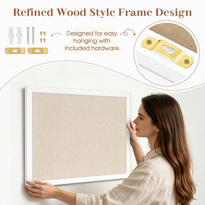 DOLLAR BOSS Linen Bulletin Board 36" x 24", Decorative Cork Boards for Walls with White Wood Frame, Premium Fabric Pin Board for Office, Home & School Room Decor, White