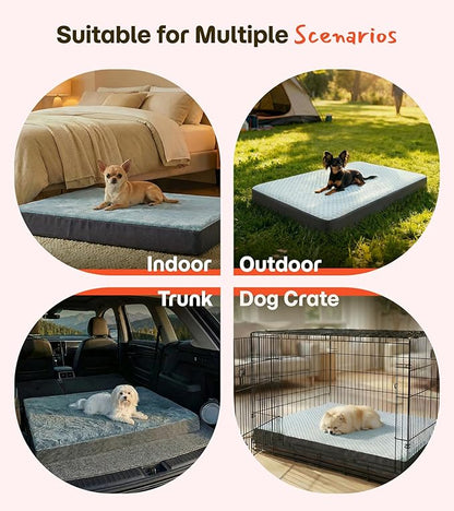 Dog Bed for Crate, Extra Large Cooling Mat for Dogs, Waterproof Dog Bed with Dual Surface Removable Washable Covers, 35 x 22 Inch Pet Bed with Egg Crate Foam