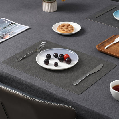 Myir JUN Placemats Dual Sided, Faux Leather Place Mats Set of 4 Indoor Placemat for Dining Table Outdoor Place Mat Manteles Individuales Square Non-Slip Washable Table Mats (Gray Beige, Set of 4)