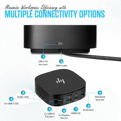 HP Docking Station for Laptop Dual Monitor and Charging - 5TW10AA / 5TW10UT / 5TW10AA#ABB USB-C G5 Dock with 120W + HDMI Cable + DisplayPort Cable (5TW10AA#ABB Renewed)