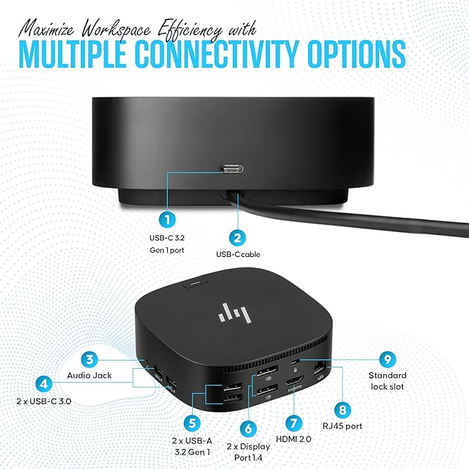 HP Docking Station for Laptop Dual Monitor and Charging - 5TW10AA / 5TW10UT / 5TW10AA#ABB USB-C G5 Dock with 120W + HDMI Cable + DisplayPort Cable (5TW10AA)