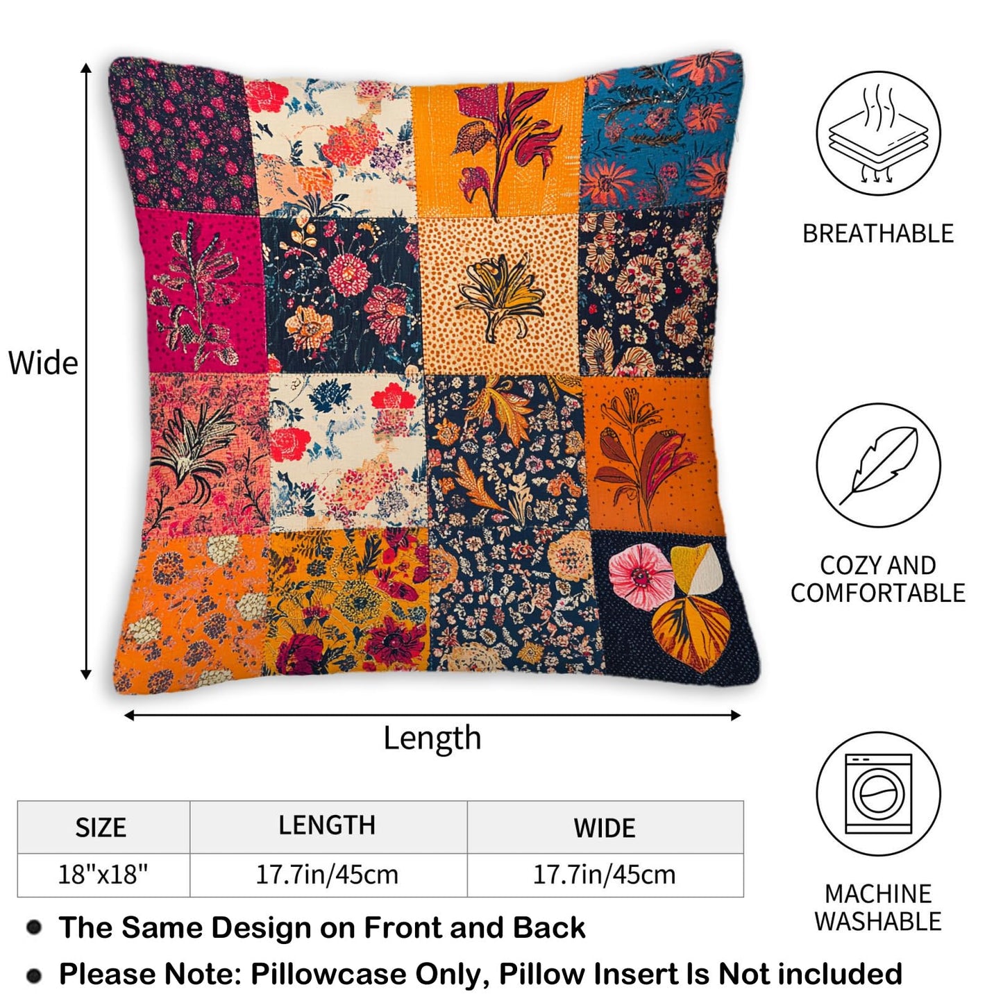 NenuVainl Throw Pillow Covers 18x18 Set of 2, Patchwork Cushion Covers, Decorative Square Pillowcases for Couch, Bedroom, Living Room