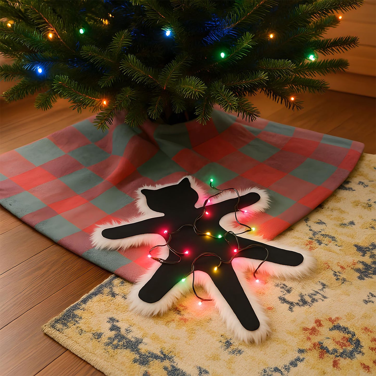 Funny Light Up Cat Rug with Multi-Color Flashing Lights | Holiday Party Decoration Mat | Battery Powered | Machine Washable Halloween (20"x24")
