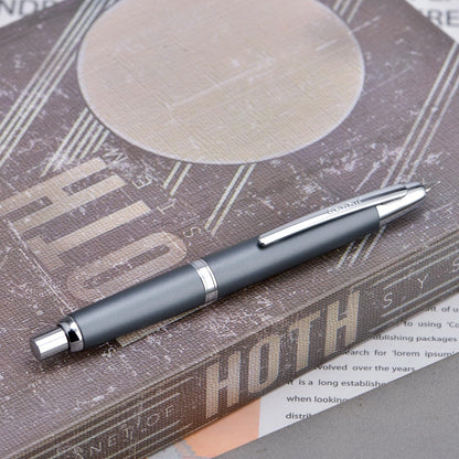 Jinhao 10 Press Fountain Pen with Box, Metal Gray Retractable Extra Fine Nib with Ink Converter Set (Silver Clip)