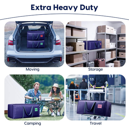 RMOHRO 6 Pack Moving Bags Heavy Duty 210GSM with Full-Open Side Zipper, 93L 220lbs Waterproof Foldable Storage Totes for College Dorm Move-In, Moving Boxes Alternative & Home Organization, Blue