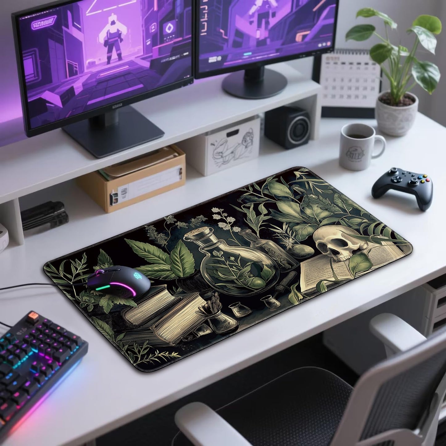 Mcapirivo Gothic Dark Botanical Large Gaming Mouse Pad 31.5"x15.7"｜XXL Desk Mat, Non-Slip Rubber Base & Stitched Edges - Extended Waterproof Mousepad for PC/Laptop/Office/Home Decor