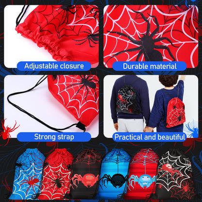 Potchen 48 Pcs Spider Party Favors Birthday Party Supplies Includes Drawstring Bag Backpack Plastic Goodie Cups with Lids Bracelets for Summer Fillers Stuffers Birthday Favors Rewards Gifts