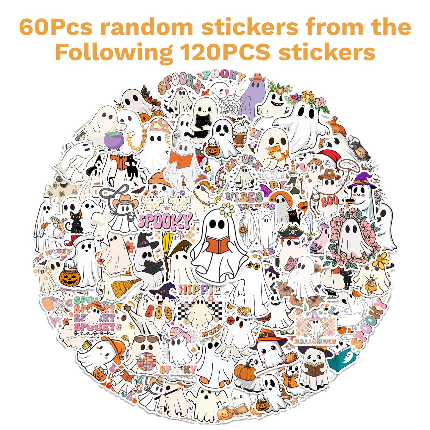 YYMYMGJ 108 PCS Halloween Ghost Party Favors, Cute Ghost Temporary Tattoos Slap Bracelets Stickers Keychains Badges for Halloween Ghost Birthday Party Decorations Supplies