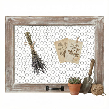 SOFE Rustic Chicken Wire Frame, Framed Photo Display Board/Wall Grid Panel, Decorative Bulletin Board, Jewelry Wall Organizer, Room Office Dorm Memo Board, 22 × 17 Inches