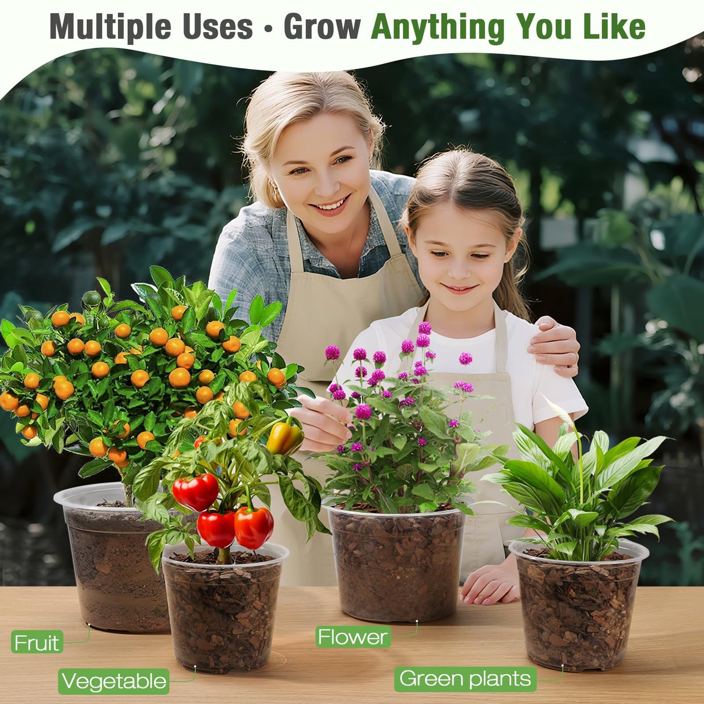 FUOAUYK 7/8/10 Inch Large Clear Nursery Pots with Drainage, 9 Pack Plastic Pots for Plants, Clear Plant Seedling Pots for Indoor & Outdoor Gardening (7 8 10 inch)