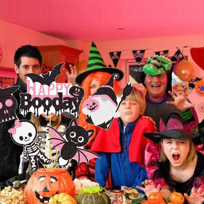 Halloween Happy Boo Day Party Decorations 24PCS Pink Black Pumpkin Ghost Centerpiece Sticks Happy Boo Day Table Toppers Halloween Birthday Party Supplies for Little Boo Baby Shower Decor