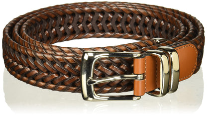 Perry Ellis Men's Portfolio Braided Leather Belt, Luggage, 44