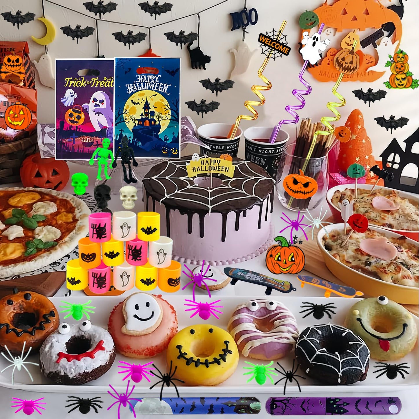 CHSLtmxq 206pcs Halloween Party Favors, Stationery Supplies Set, Halloween Treats Goodie Bags Fillers gifts, Halloween Prizes for Trick or Treat
