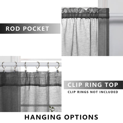 KOUFALL Dark Grey Curtains for Bedroom Living Room,Sheer Linen Look Gray Charcoal Curtains,96 Inches Long 2 Panel Set
