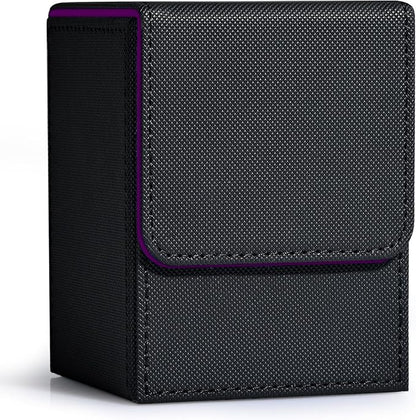 ZLCA Card Deck Box for MTG, Yugioh Deck Case Holds 100+ Single Sleeved Cards, PU Leather Magnetic Storage Box Fits for CCG TCG Sport Card (Black& Purple)