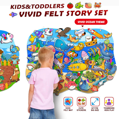 SKOLESK Felt Story Board Set Flannel Board 75 Pcs Preschool Learning Ocean Themed Toy Interactive Storytelling Teaching Play Activity Kits for Toddlers Kids