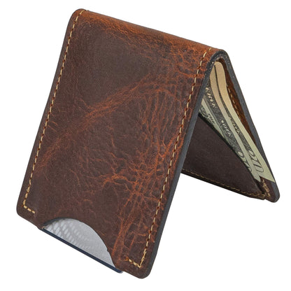 Front Pocket Slim Bifold Wallet for Men | Made in USA | Premium Full Grain Leather Men’s Wallet with Minimalist Design Tobacco Snakebite Brown