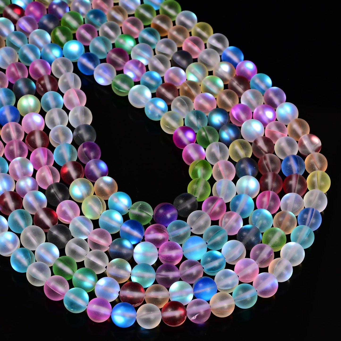 10mm Matte Mixed Color Mermaid Aurora Crystal Glass Bead, Glitter Round Synthetic Moonstone Beads for Jewelry Making Bracelets