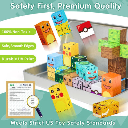 Pocket Cubes Magnetic Blocks & Magnetic Tiles, 35 PCS Voxel Animal Magnetic Building Cubes Set, STEM Construction Toys for Kids Ages 4-8, Mini Travel Toys for Toddlers 3-5, Montessori Sensory Gifts