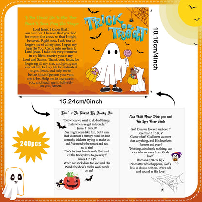 Engrowtic 240 Pcs Halloween Gospel Tract Card Bulk Pumpkins Salvation Cards Pocket Holy Postcard Prayer Postcards Christian Inspirational Church Bible Verses Bookmark for Religious Gift(Ghost Style)