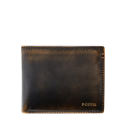 Fossil Men's Wallet, Wade Leather Bifold Wallet with Flip ID, Black
