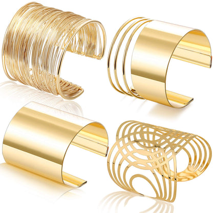 RIOSO 4 Pcs Cuff Bangle Bracelet for Women Open Wide Wire Bracelets Wrist Cuff Wrap Bracelet