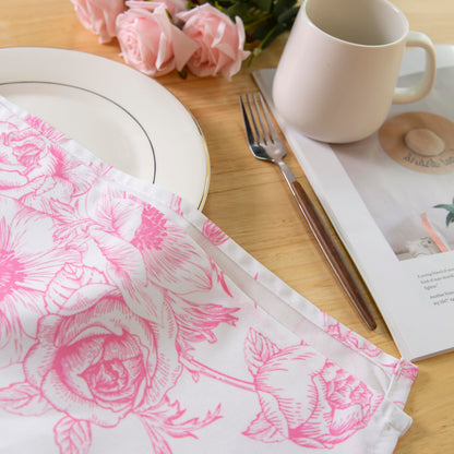 PLOYMONO Pink Floral Heavy Duty Cloth Napkins - 17 x 17 Inch Solid Washable Polyester Dinner Napkins - Set of 8 Napkins with Hemmed Edges - Great for Weddings, Parties, Banquets Dinner & More