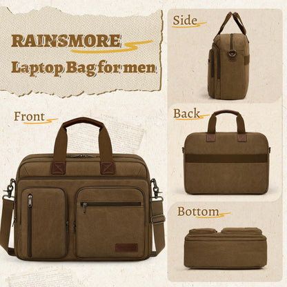 Mens Laptop Messenger Bag 15.6 Inch Canvas Briefcase Waterproof Vintage Computer Bag Shoulder Bag Satchel Bags for Work College Travel