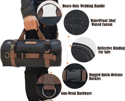 WELKINLAND Heavy-Duty Waxed Canvas Tool roll, 15-Pockets Tool Wrap Roll, 15L Tool Up Roll Bags, Tool Bag Roll, Tool roll organizer, Roll up tool bag organizer