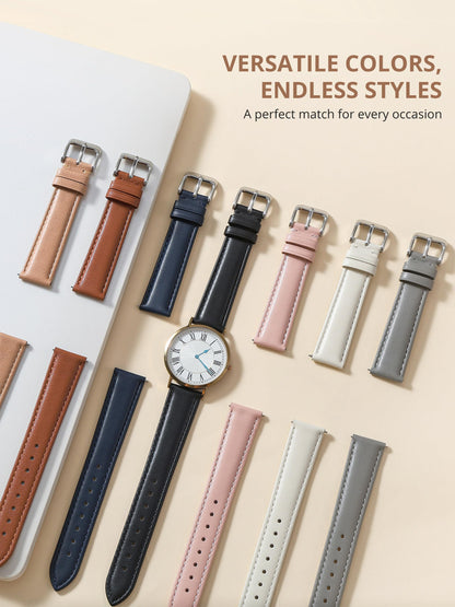 EACHE 12mm Leather Watch Bands for Women Ladies Quick Release Watch Bands Replacement Navy Blue Strap with Gold Buckle