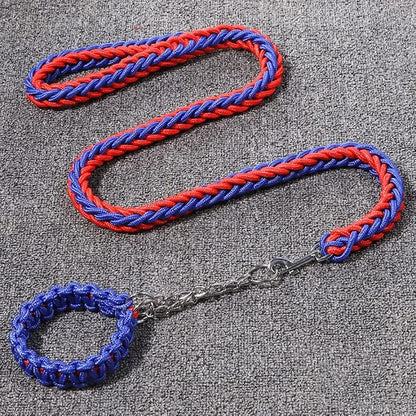 Love Dream Dog Collar and Leash Set, Heavy Duty Nylon Braided Rope Strong 4 FT Dog Leash and Martingale Training Collar for Small Medium Large Dogs Training and Walking (Blue & Red)