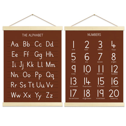 Numbers Alphabet Poster for Toddlers,Educational Wall Chart for Nursery Kids Learning, Homeschool & Playroom Decor and Bedroom for Wooden Hanger Frame Set of 2, 12x18 Inch - A05