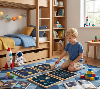 4Pcs Space Nursery Canvas Wall Art, Preschool Education Painting Picture Wall Decor, Solar System Poster Print Artworks for Classrooms, Nurseries, Children's Rooms, Playrooms, Home Decoration 8x10in