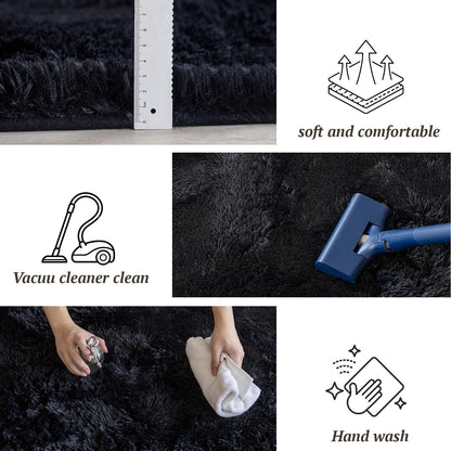 NoiFamo 4x6 Area Rugs for Living Room Bedroom,Soft Fluffy Shaggy Bedside Rug, Indoor Floor Carpet for Kids Playroom Playroom, Dorms, Nursery Rooms, Home Decor (Black 4'x6')