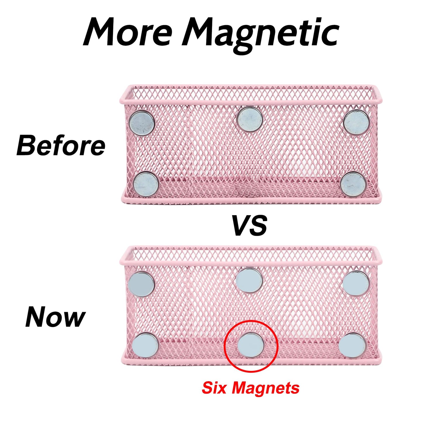 EASEPRES Magnetic Pencil Holder Set of 6 - Wire Mesh Storage Baskets Organizer with Strong Magnets - Perfect for Whiteboard, Refrigerator and Locker Accessories, Pink