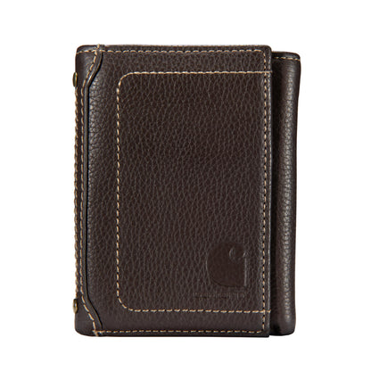 Carhartt Men’s Pebble Leather Full Grain Leather Wallets, Durable Design, Multiple Card Slots, Gifts for Men, Brown, Brown (Trifold)