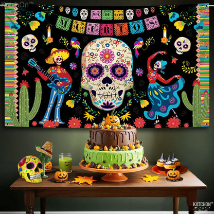 KatchOn, Day of the Dead Backdrop - XLarge, 72x44 Inch | Mexican Halloween Banner for Day of the Dead Decorations | Dia De Los Muertos Backdrop, Dia De Los Muertos Decorations, Halloween Decorations