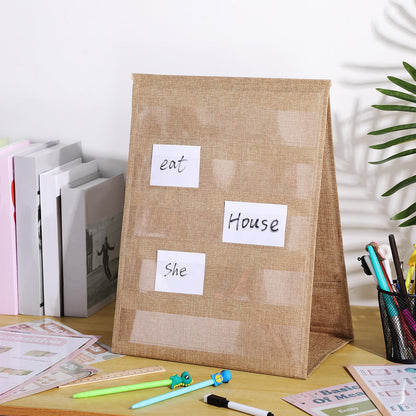 Motipuns Burlap Pocket Chart for Classroom, 17 x 13 Inches Farmhouse Desktop Pocket Chart Stand Double Sided Tabletop Stand Decor for Teacher Homeschoolers Aids in Teaching(1 Pack)